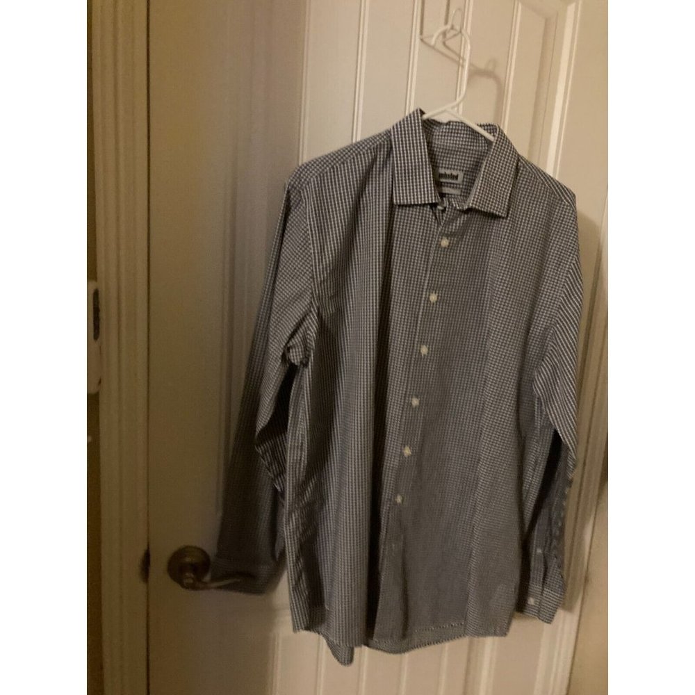 Kenneth Cole Unlisted Men's Dress Shirt Button Down L 16 34/35 Blue Checks